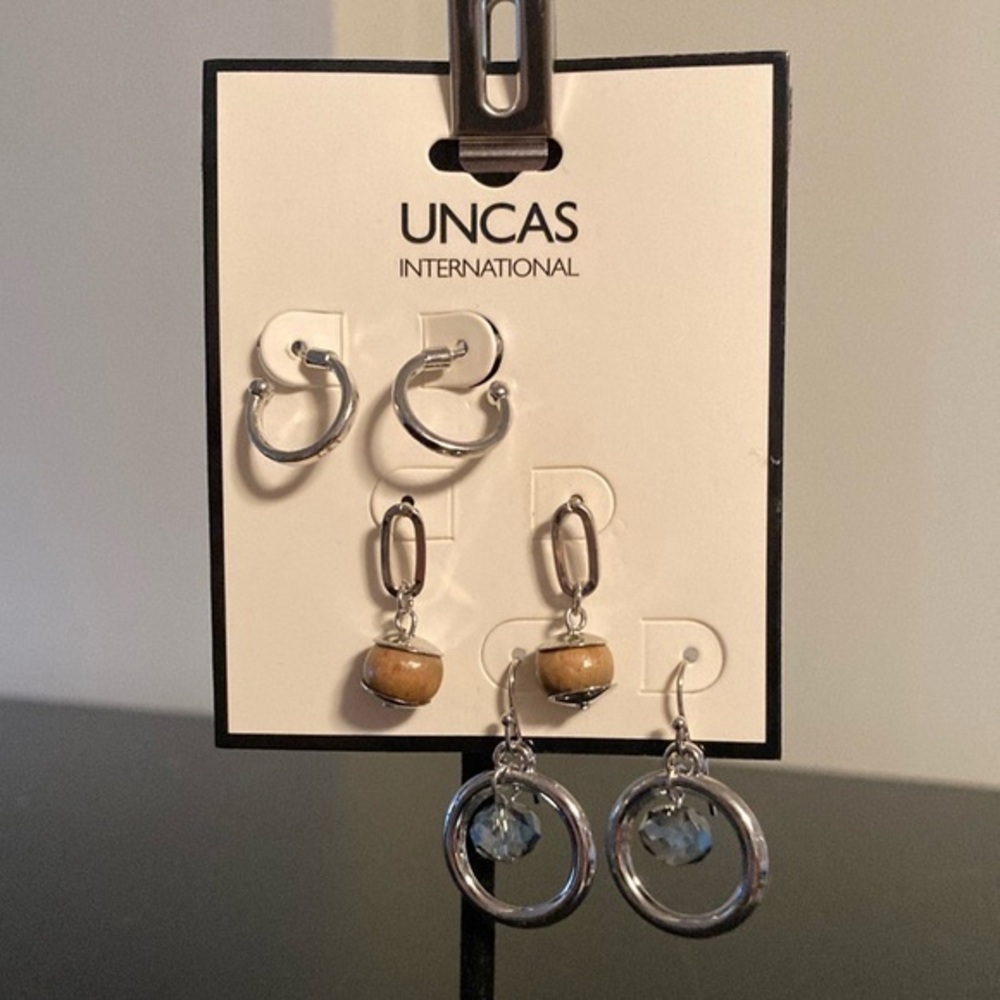 Silver and Tan Earring Set
